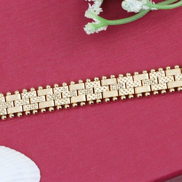 "Elegant Textured Rose Gold Bracelet with Polished Bead Edges, XPBL0865 - Picture 12 of 12